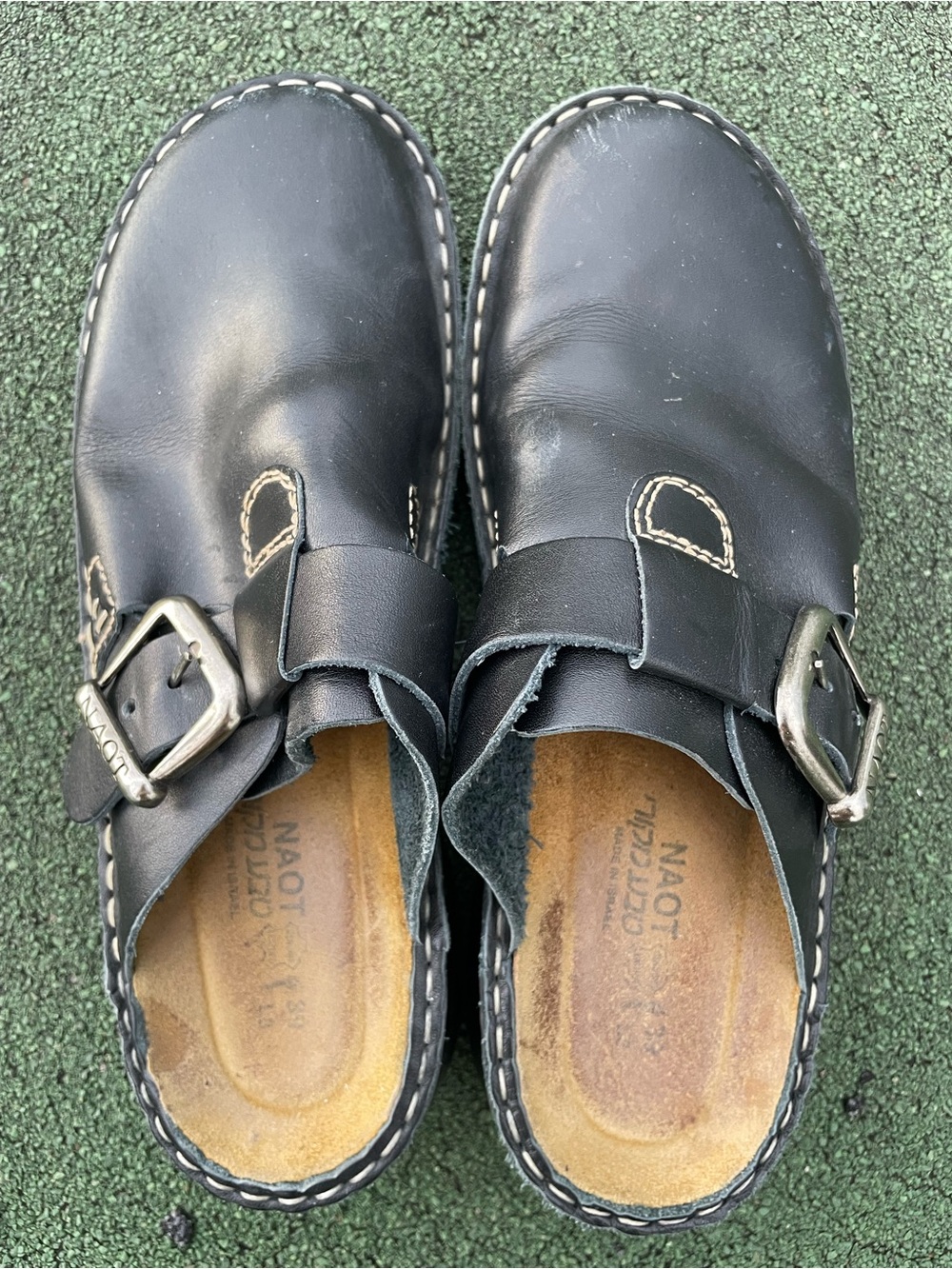 NAOT Navy Blue Leather Buckle Clogs Mules Size 39 Made in Israel
